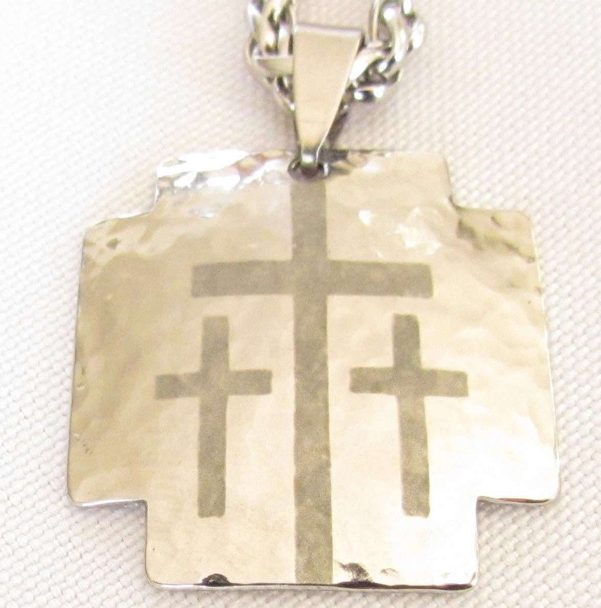 Hand hammered 3 cross dog tag necklace custom personalized heavy keel chain for men