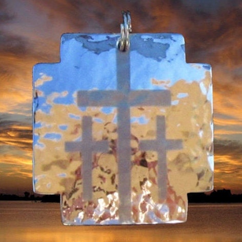 Hand hammered 3 cross dog tag necklace custom personalized heavy keel chain for men