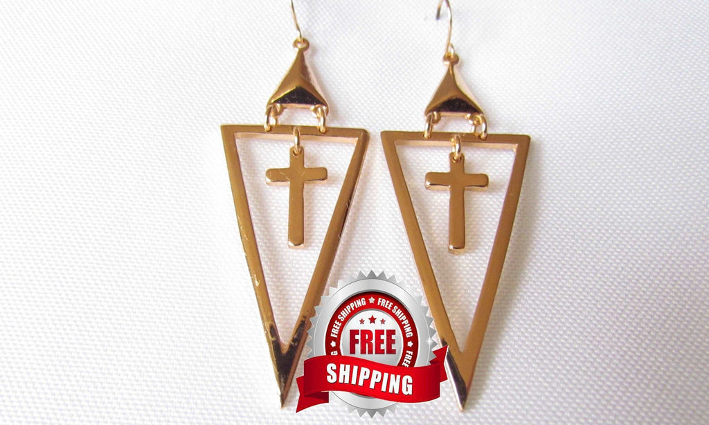 Cross Earrings Hollow Triangle Inverted Gothic Anime Silver Gold Vintage Style Dangle Drop Earring for Women Jewelry for Girls
