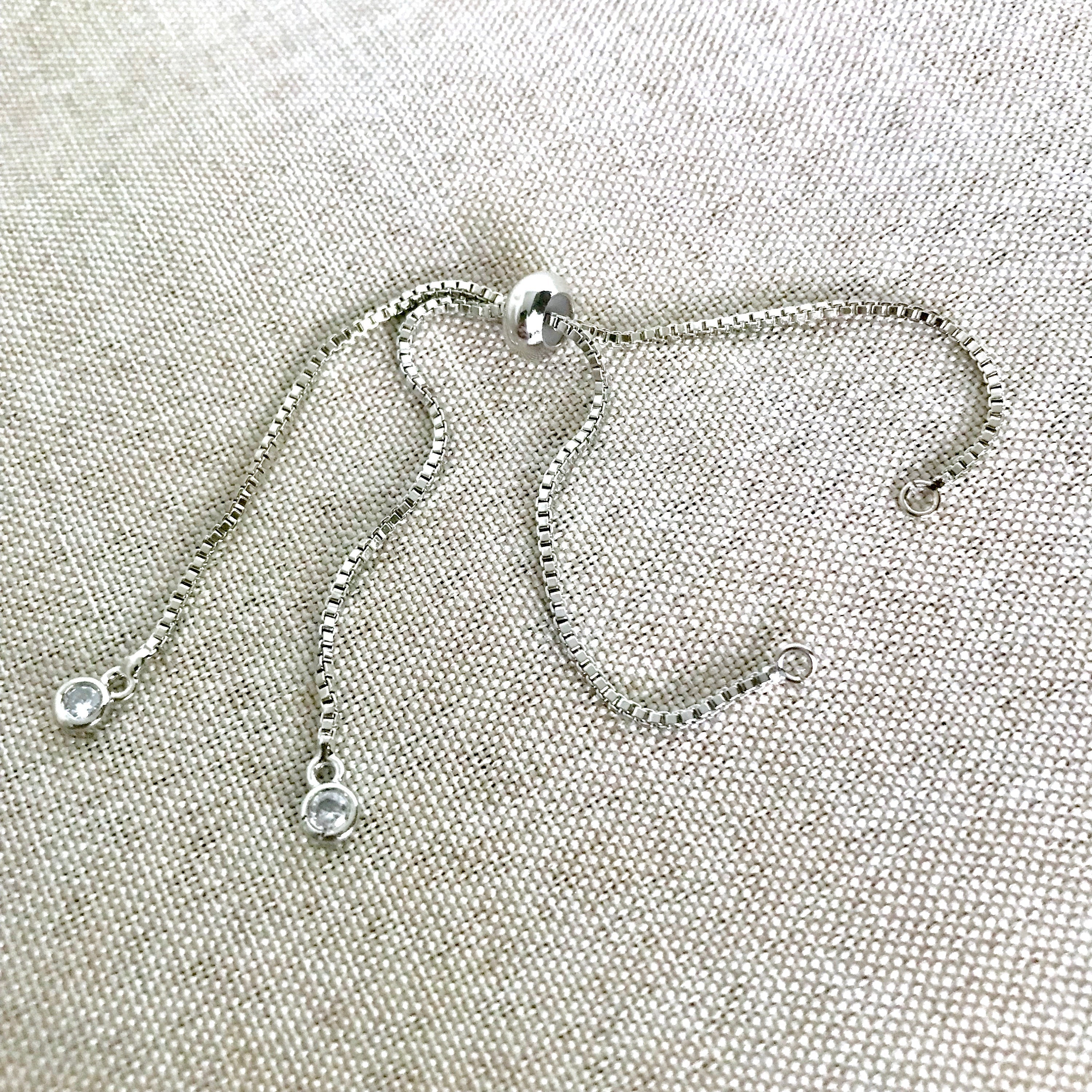 Silver Box Chain - Dainty Fine - Adjustable 5 to 9 Inches - with Open Loops - Adjustable Box Chain Bracelet - Silver