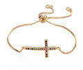 Gold Sideways Cross Bracelet Colorful cz zircon adjustable snake chain Horizontal Cross of Jesus bangles jewelry for women