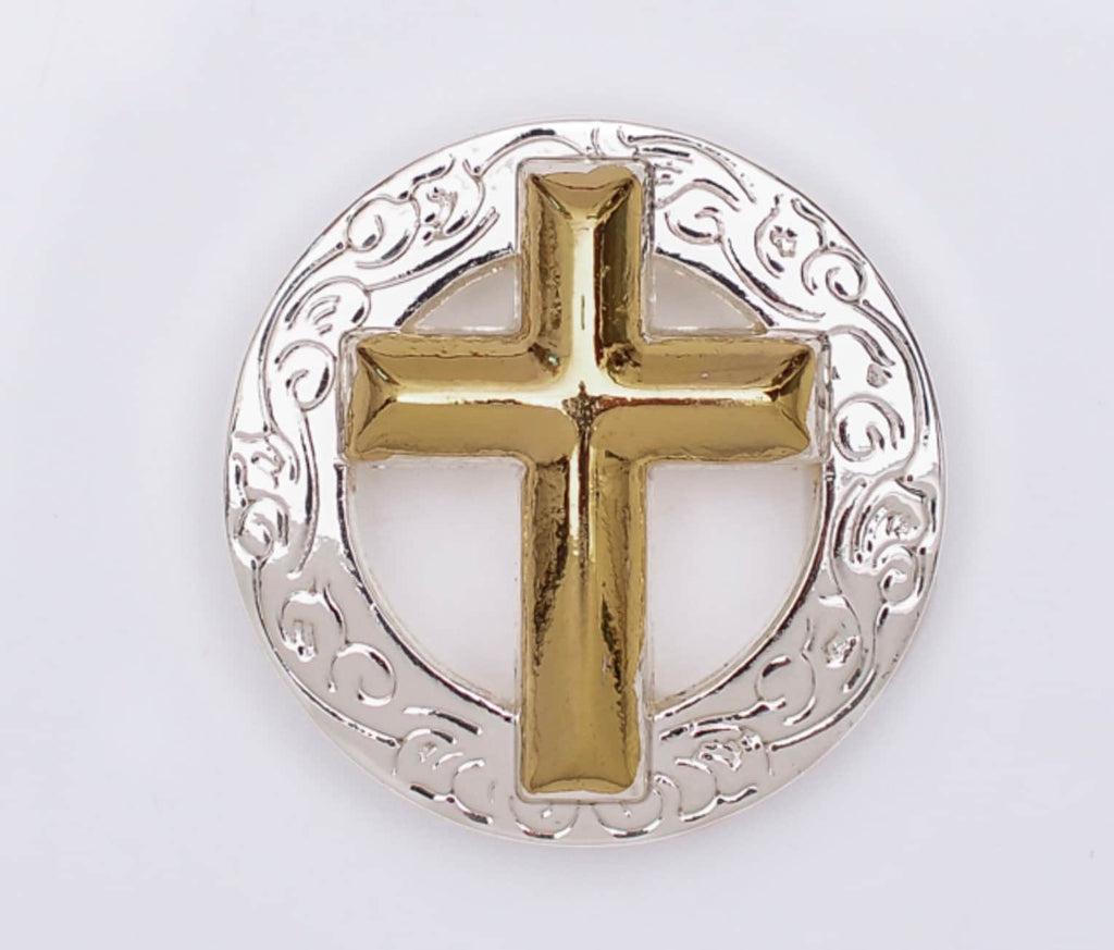 Set of 5 - Cross Concho Belt Silver Gold Accent Hat Leather Working Components Cast Western Stamped Stainless Steel 2 Color Jesus Jewelry