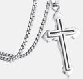 Shadow Box Cross Necklace in a Two Layer Silver or Gold Accent for Men Stainless Steel 2 Color Round Edge Box Chain Jesus
