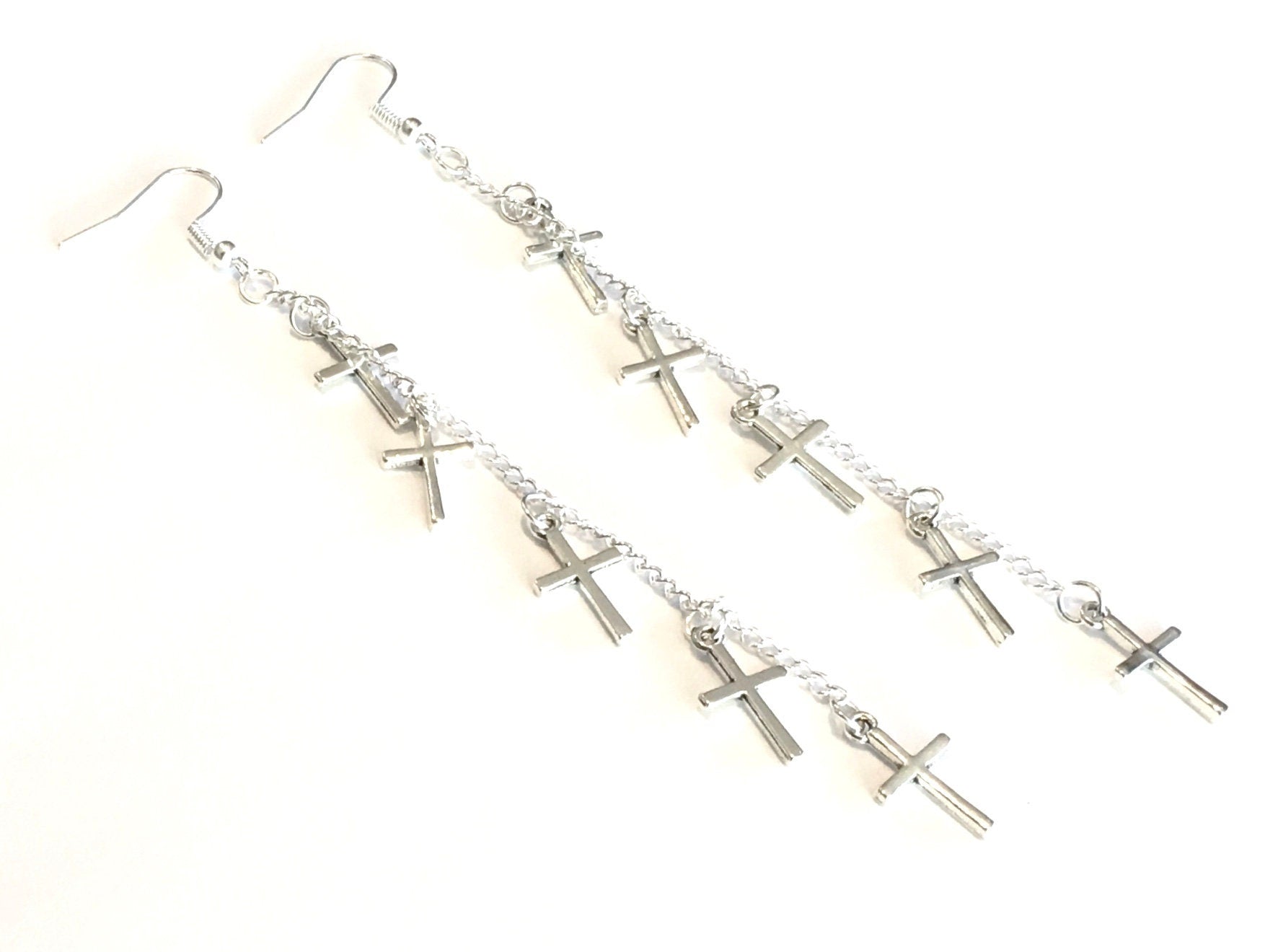Silver Multi 5 Cross Earrings Boho Silver Chain Hippie Dangle Wedding Sideways Cross of Jesus Jewelry for Woman Jewellery for Girls