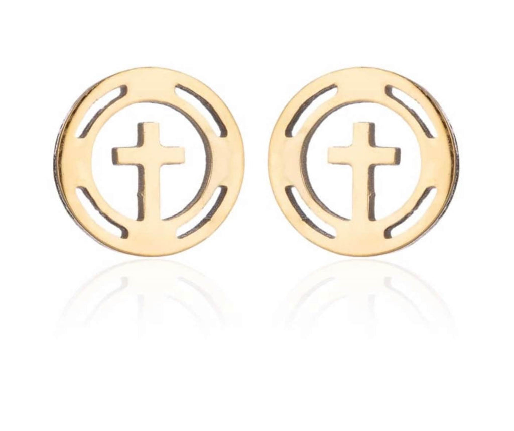 Dainty round Cross Stud Earrings Hypoallergenic Waterproof Stainless Steel Round Silver Gold Black Circle for Girls Women Post Wedding