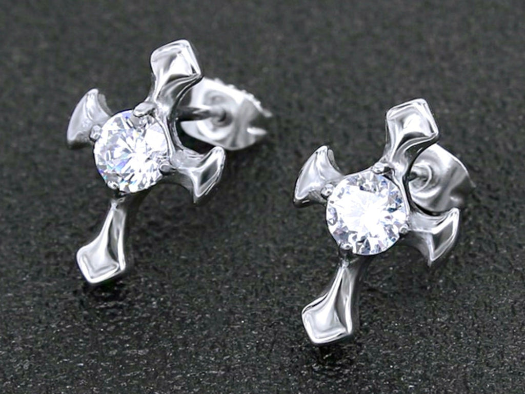 Mens Large Zircon Cross Earring Stud for Women Men Waterproof Hypoallergenic Stainless Steel Silver Stainless Steel Crucifix Hip Hop Punk