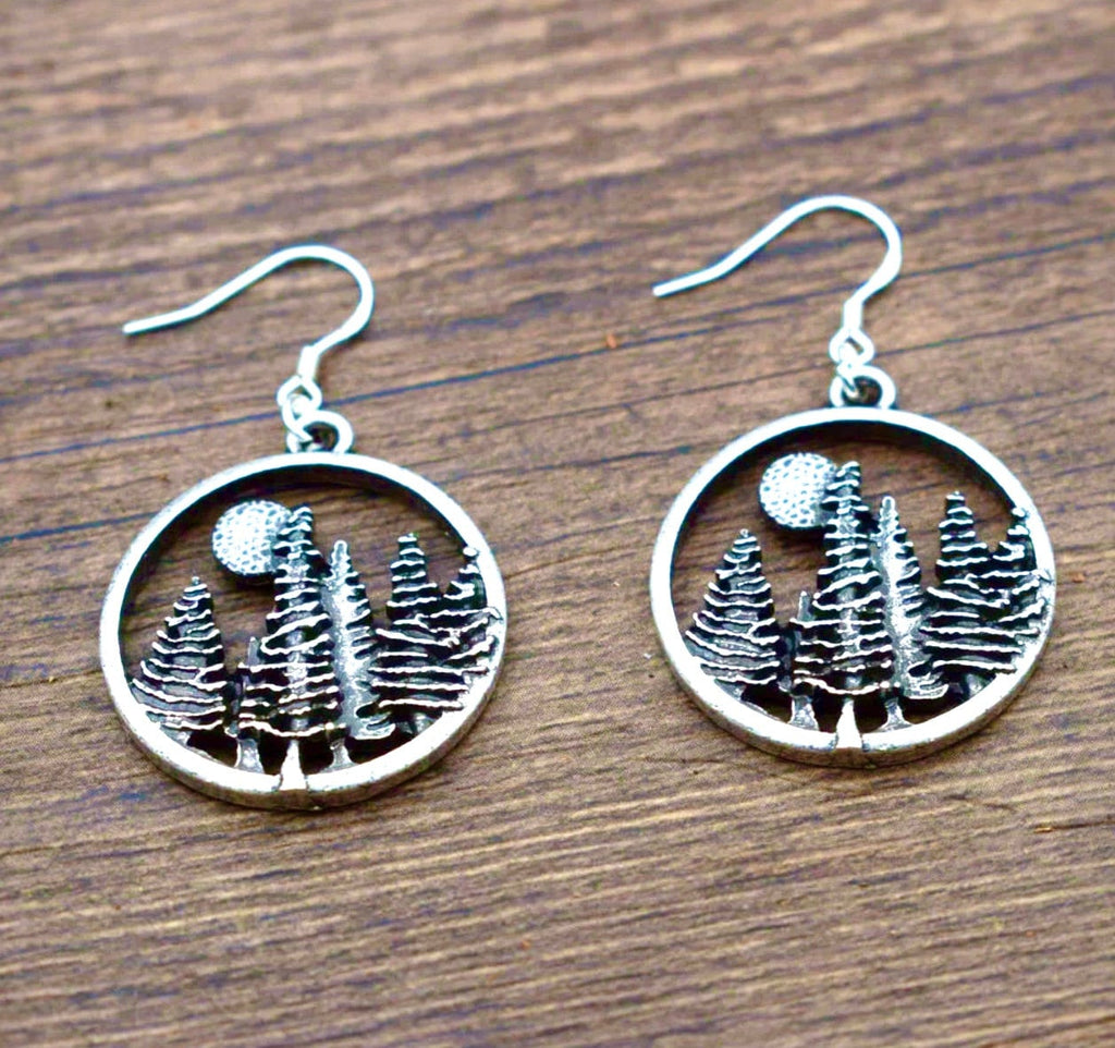 Set - Colorado Mountain Necklace and Earrings under the sun pine tree jewelry Hikers Wanderlust Bikers Minimalist Jewelry Set for Woman