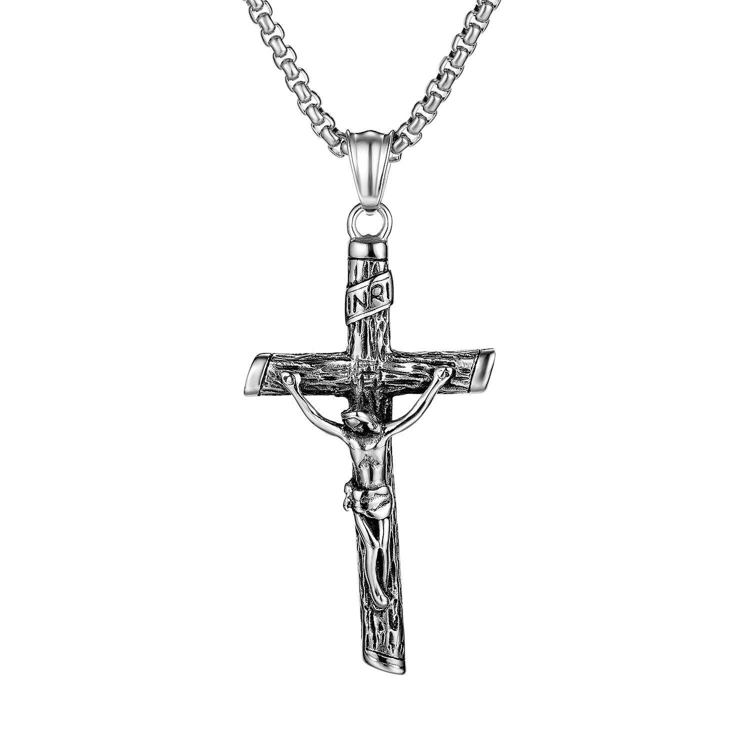 Ancient Crucifix Cross Catholic Orthodox INRI Necklace for Men Gold Black Waterproof Stainless Steel hip hop Jesus