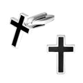 Set - Cross Tie Tack Clip Cuff Links Black and Silver Wedding Tuxedo Suit and Tie crucifix cross Jesus