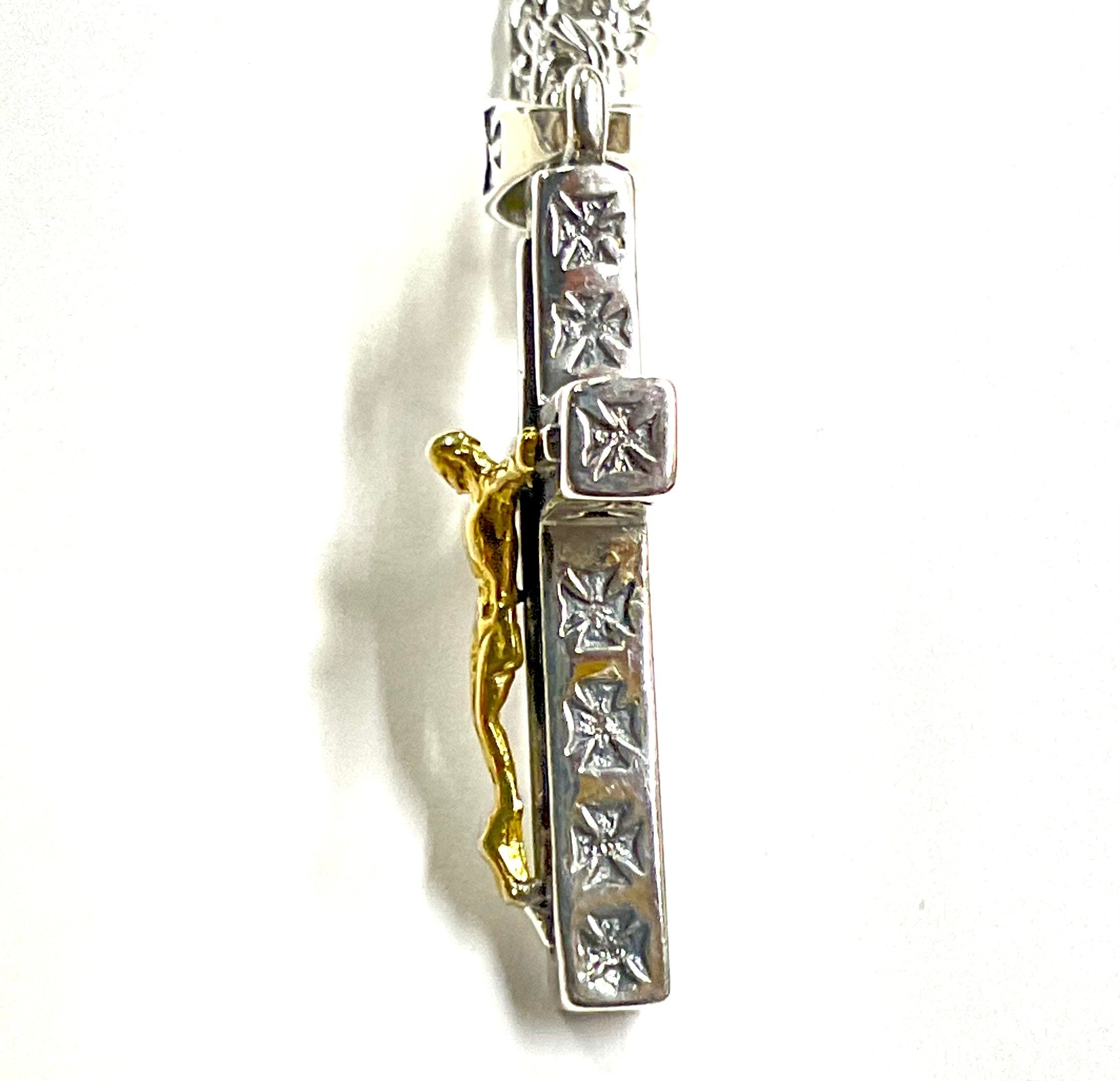 s925 crucifix cross necklace medium solid sterling silver for men silver and gold old world catholic orthodox 3 color jesus