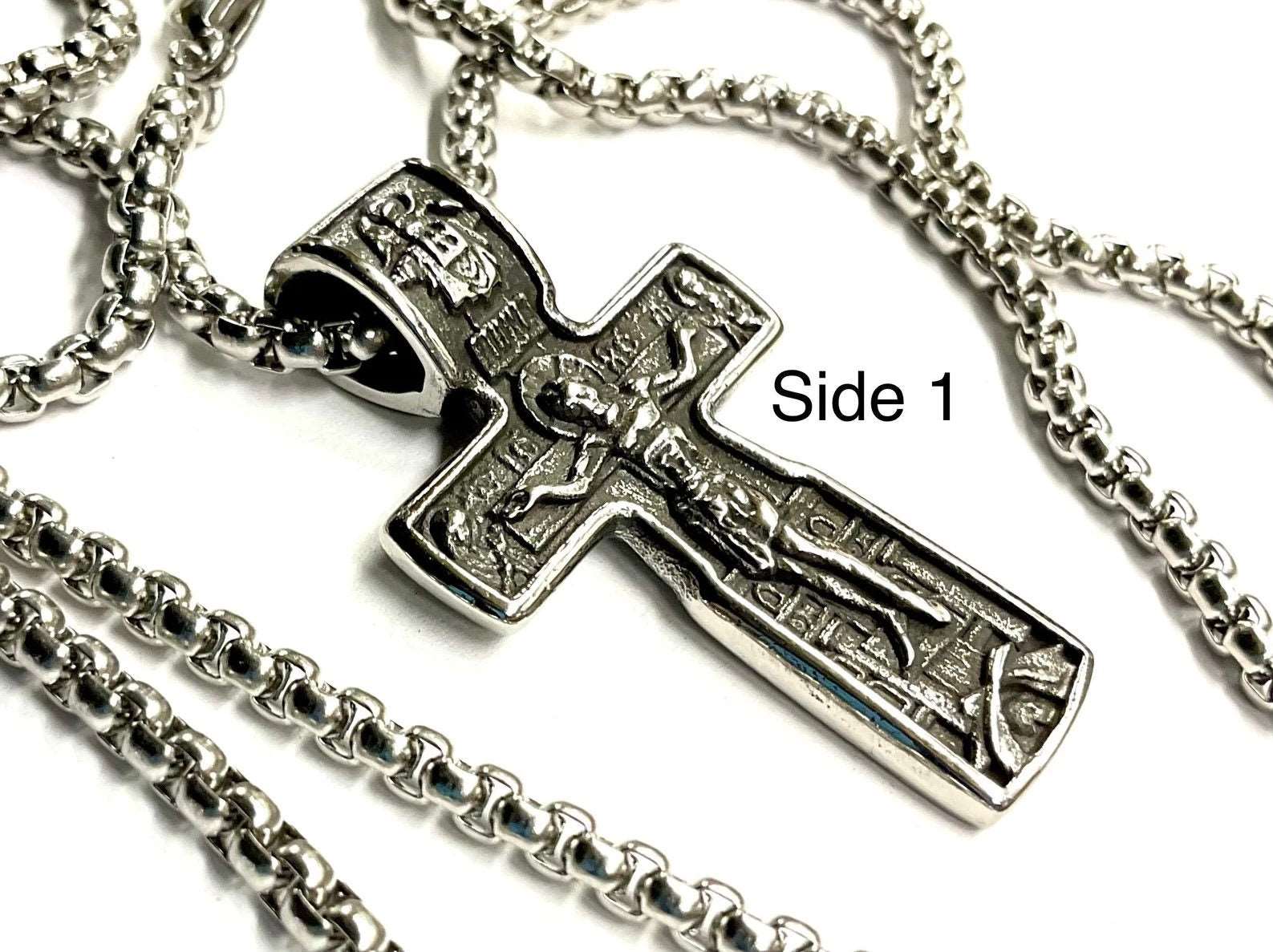 Gothic Crucifix Catholic Cross Ancient Crucifix Russian Orthodox Necklace Silver Gold Heavy Stainless Steel Thick Chain Jewelry