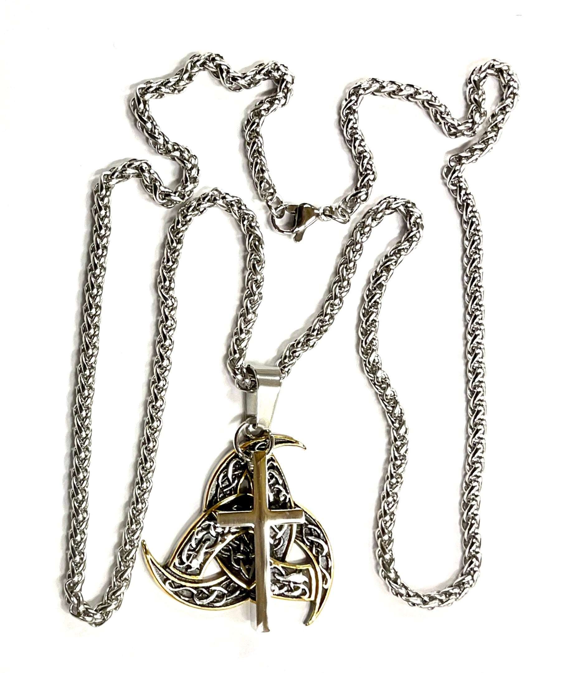 2 piece Celtic Irish knot cross necklace filigree viking heavy keel rope chain waterproof jewelry