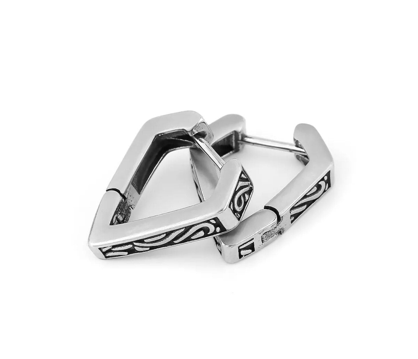 Mens celtic huggie earrings triangle shaped irish knot triquetra claddaghs viking valknut scottish waterproof hypoallergenic stainless steel