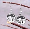 Mountain Moon and Stars Earring Scene with pine trees drop dangle Hike Bike Fish Wanderlust cross country ski Minimalist Jewelry for Woman