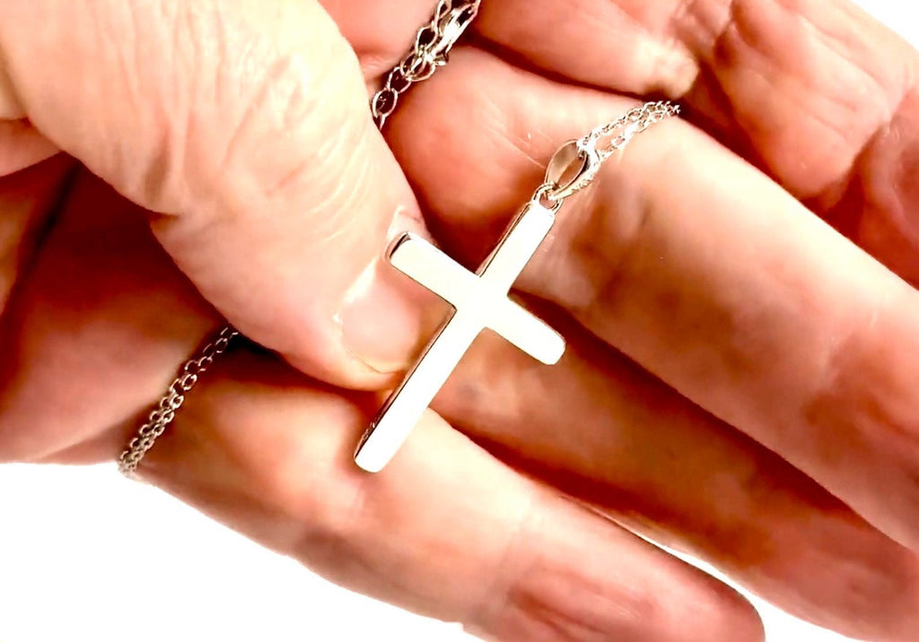 Solid sterling silver cross necklace hammered S925 custom pendant popular size women men girls boys man christian jewelry jewellery