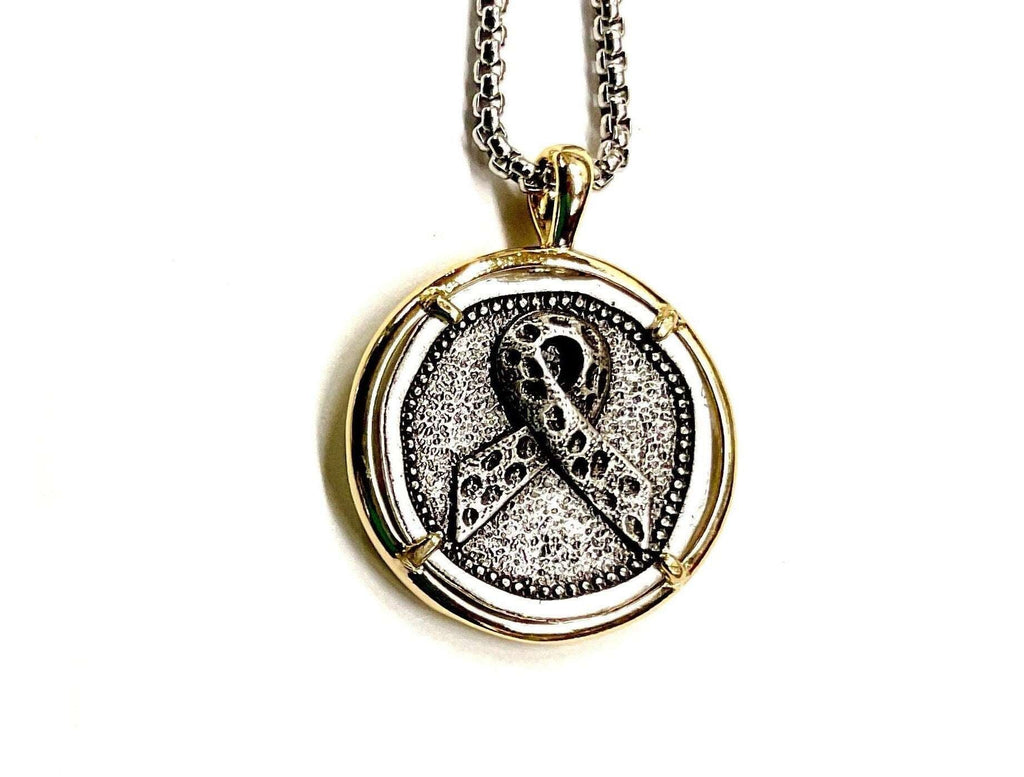 Breast Cancer Ribbon Necklace Medal Hope Love Cure Cast Medallion Stainless Steel Chain