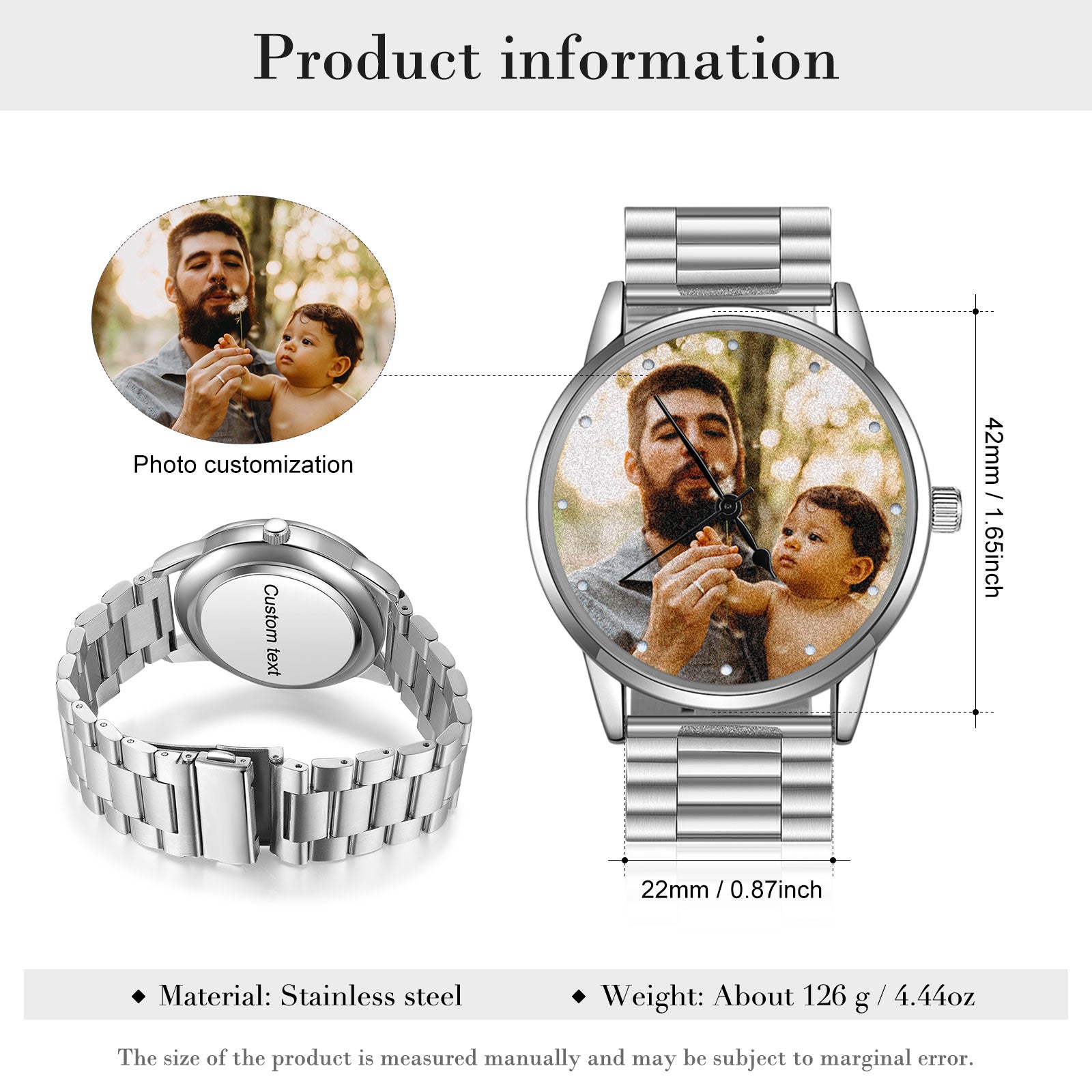 Personalized Photo and Custom Message Silver Watch