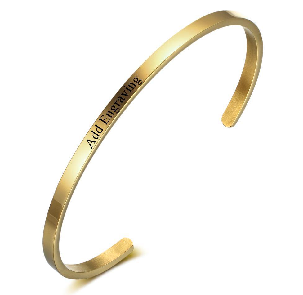 Gold Tone Engraved Name Cuff Bracelet