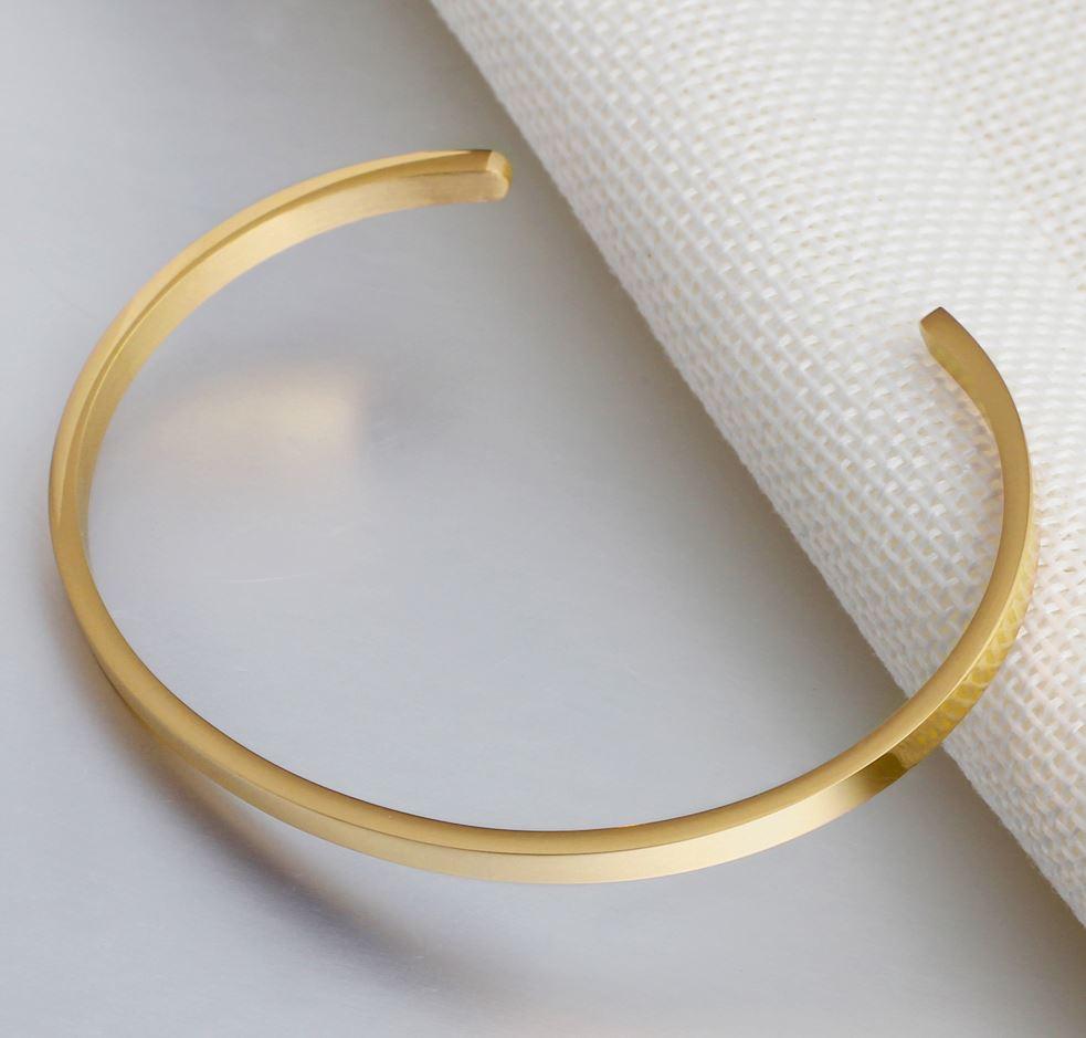 Gold Tone Engraved Name Cuff Bracelet