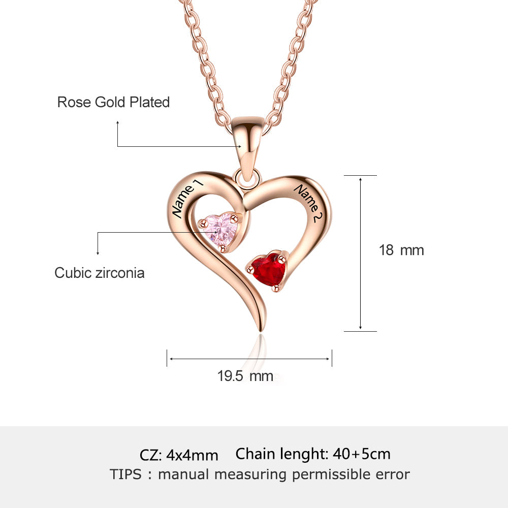 Custom 2 Stone Heart Mother's Necklace or Couple's Necklace 2 Engraved Names