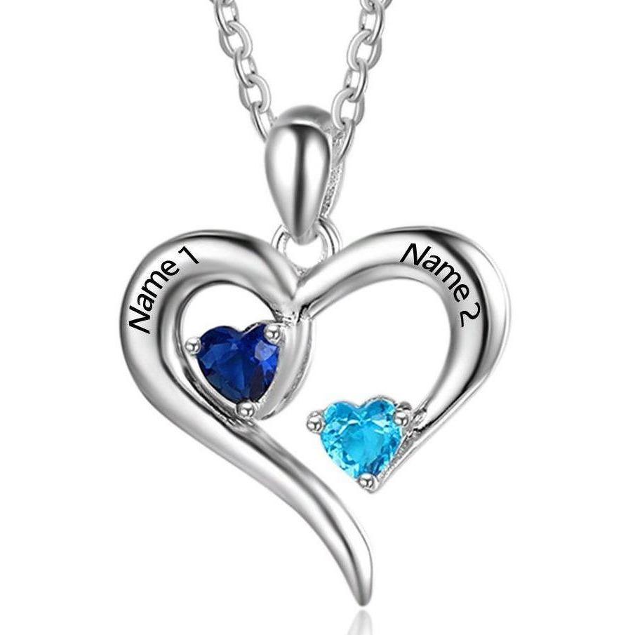 Custom 2 Stone Heart Mother's Necklace or Couple's Necklace 2 Engraved Names