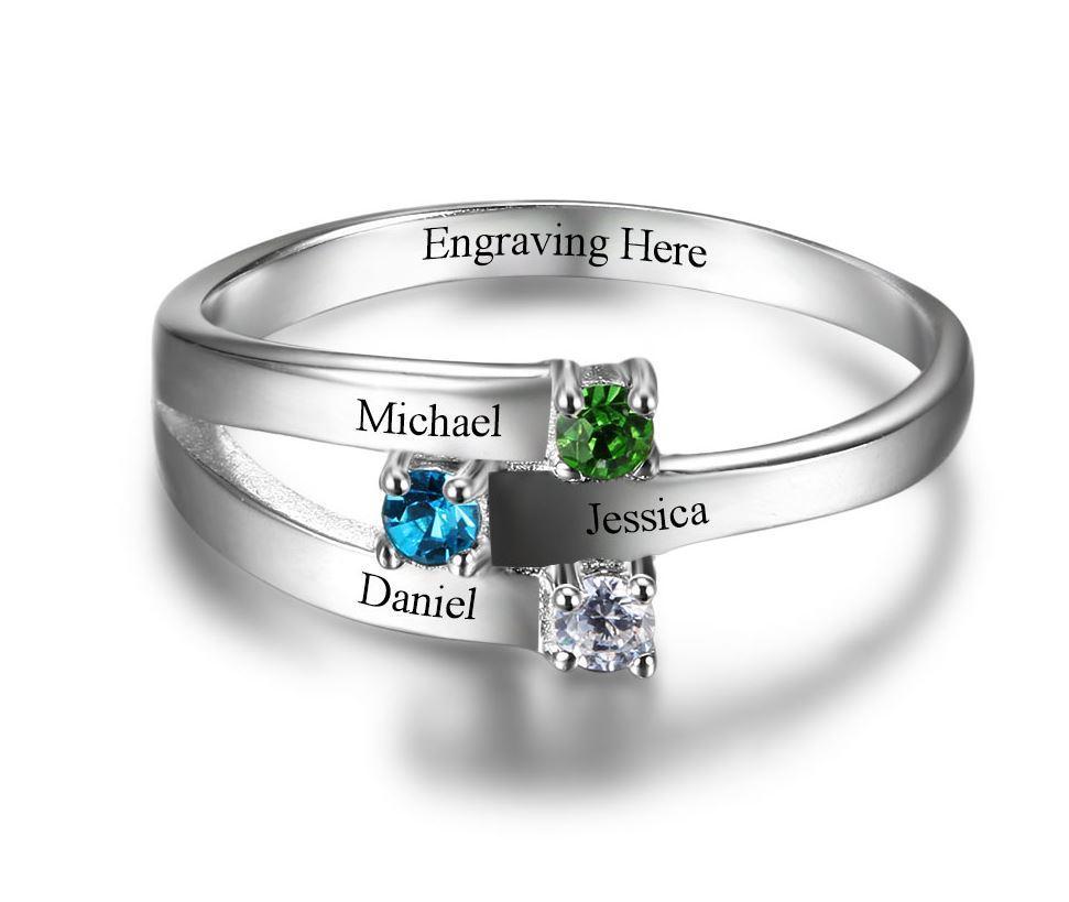 3 Birthstone Ribbon Band Mother's Ring or Mom Ring
