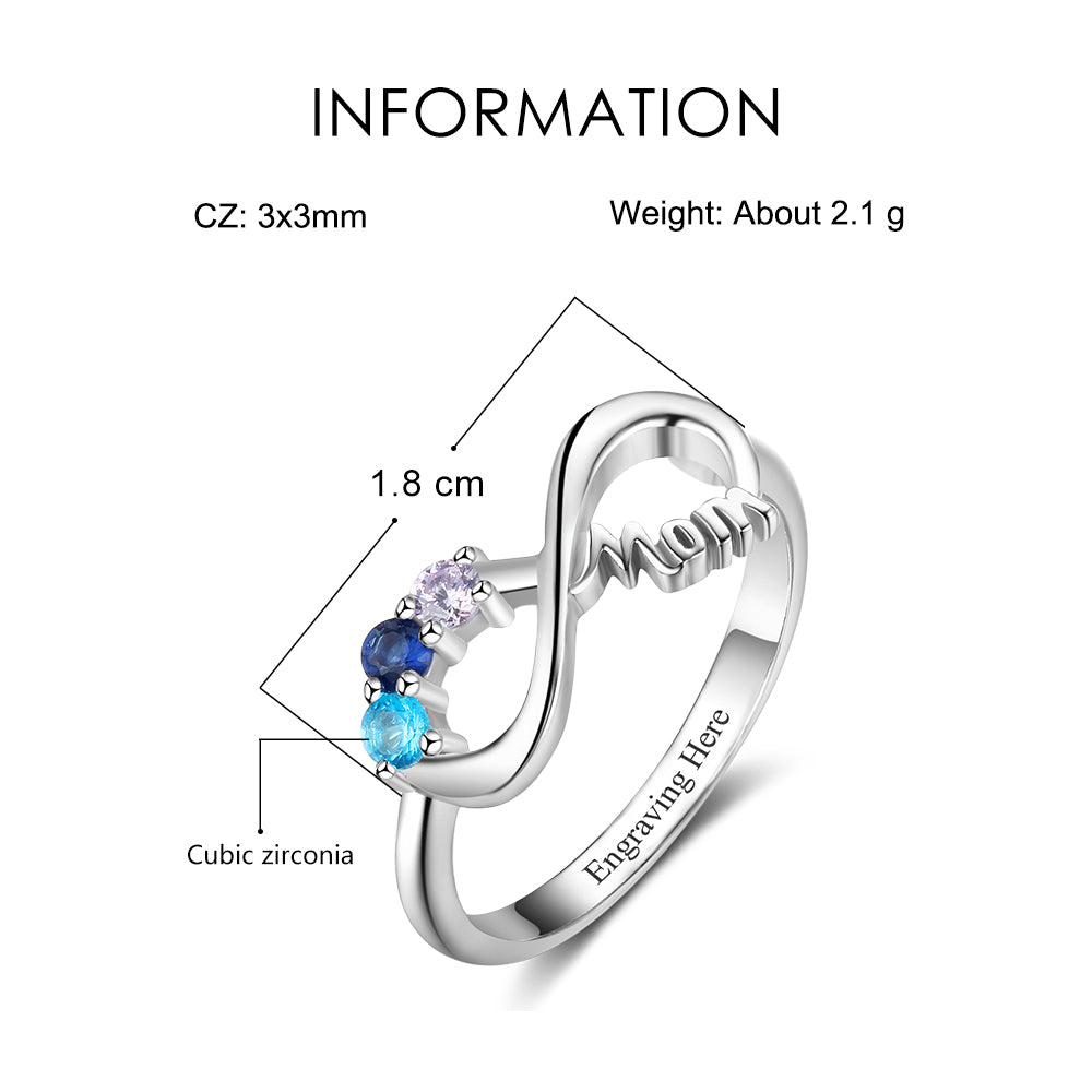 3 Stone Infinite Love Engraved Mother's Infinity Ring