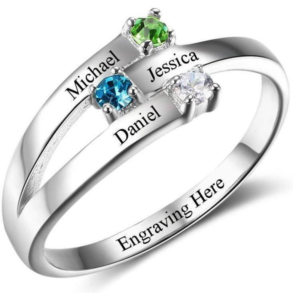 3 Birthstone Ribbon Band Mother's Ring or Mom Ring