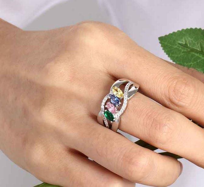 Mother's Ring 4 Marquis Stones 4 Engraved Names