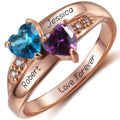 Personalized 2 Birthstone Two Hearts Rose Gold Mother's Ring