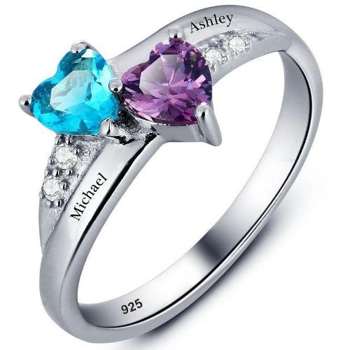Personalized 2 Birthstones True Hearts Mothers Ring 2 Engraved Names