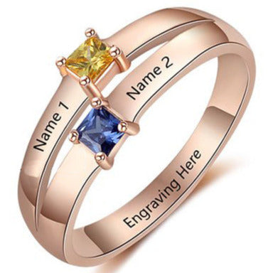 Mother's Ring 2 Stone  2 Engraved Names 14k Rose Gold IP