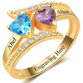 Personalized 2 Stone 2 Engraved Names  Vintage Design Gold Mothers Ring