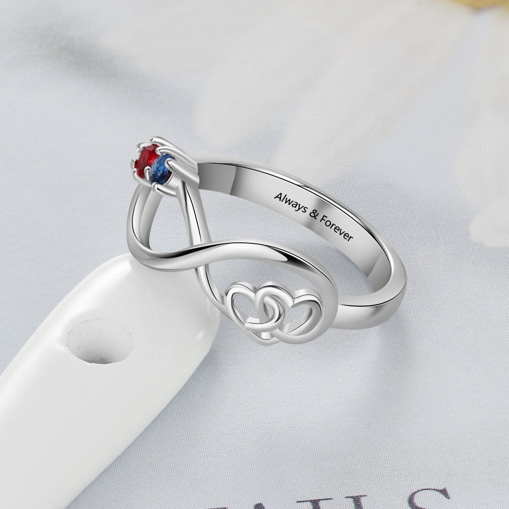 Custom 2 Stone Infinity Mother's Ring or Personalized Couples Ring With Engraving