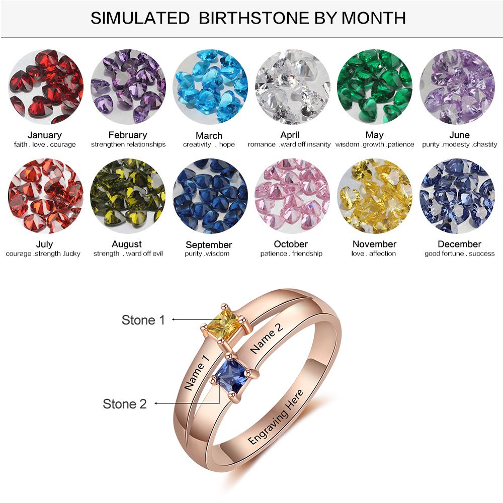 Mother's Ring 2 Stone  2 Engraved Names 14k Rose Gold IP