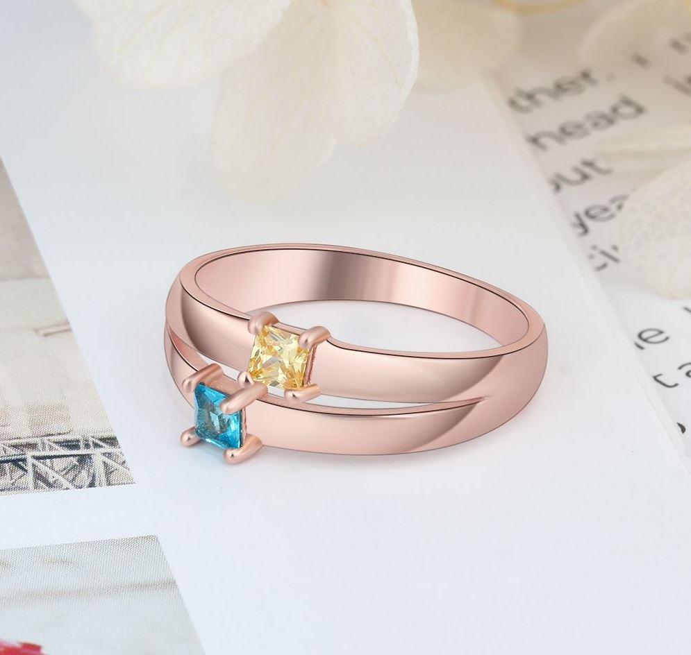 Mother's Ring 2 Stone  2 Engraved Names 14k Rose Gold IP