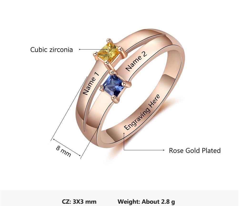 Mother's Ring 2 Stone  2 Engraved Names 14k Rose Gold IP