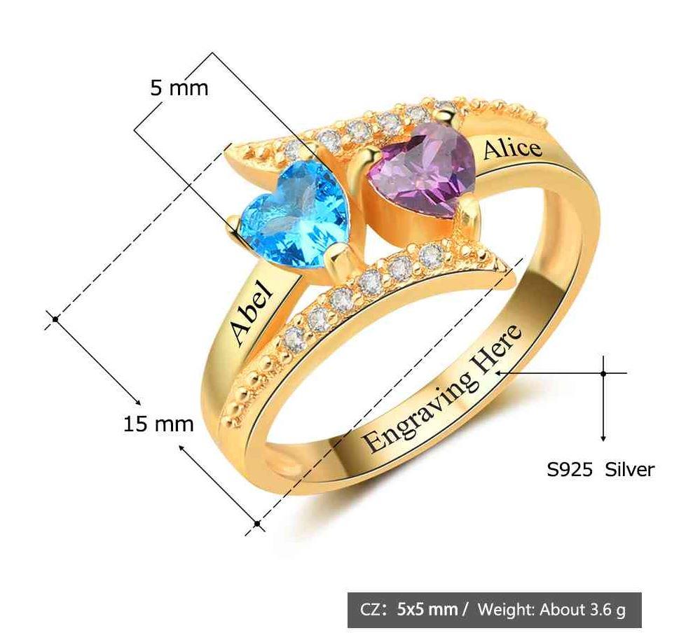 Personalized 2 Stone 2 Engraved Names  Vintage Design Gold Mothers Ring