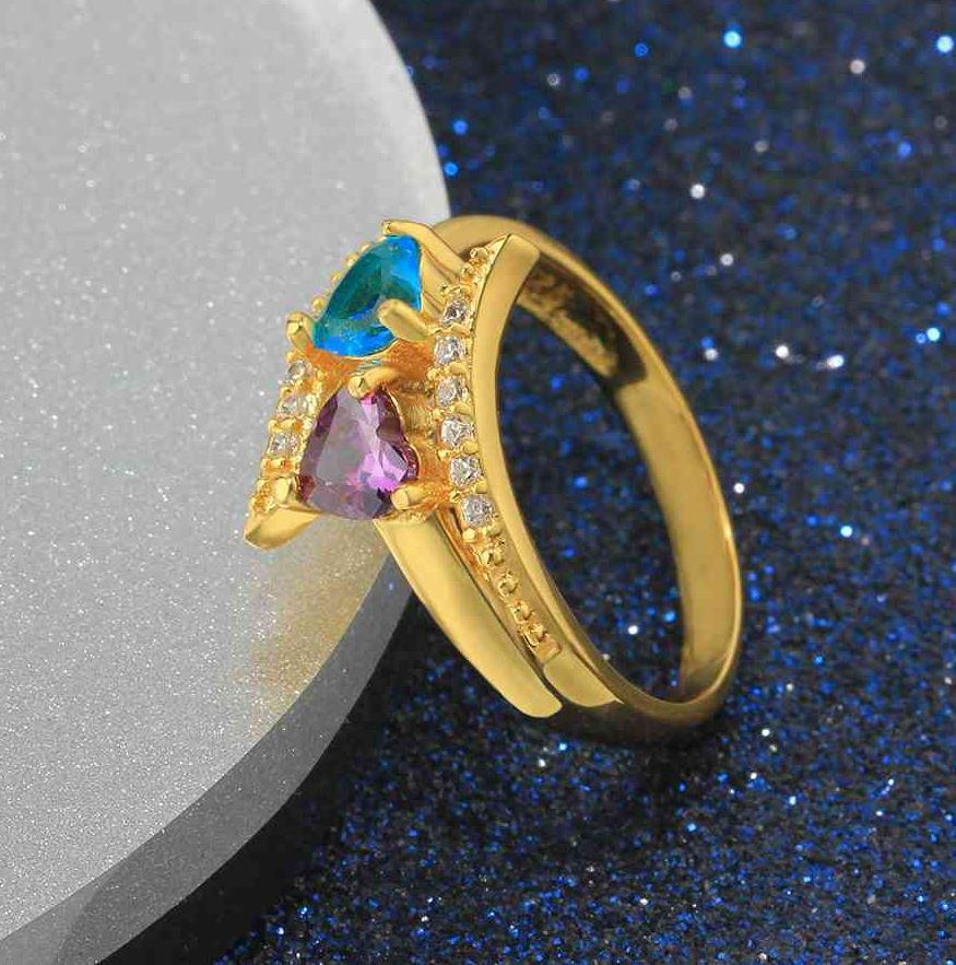 Personalized 2 Stone 2 Engraved Names  Vintage Design Gold Mothers Ring