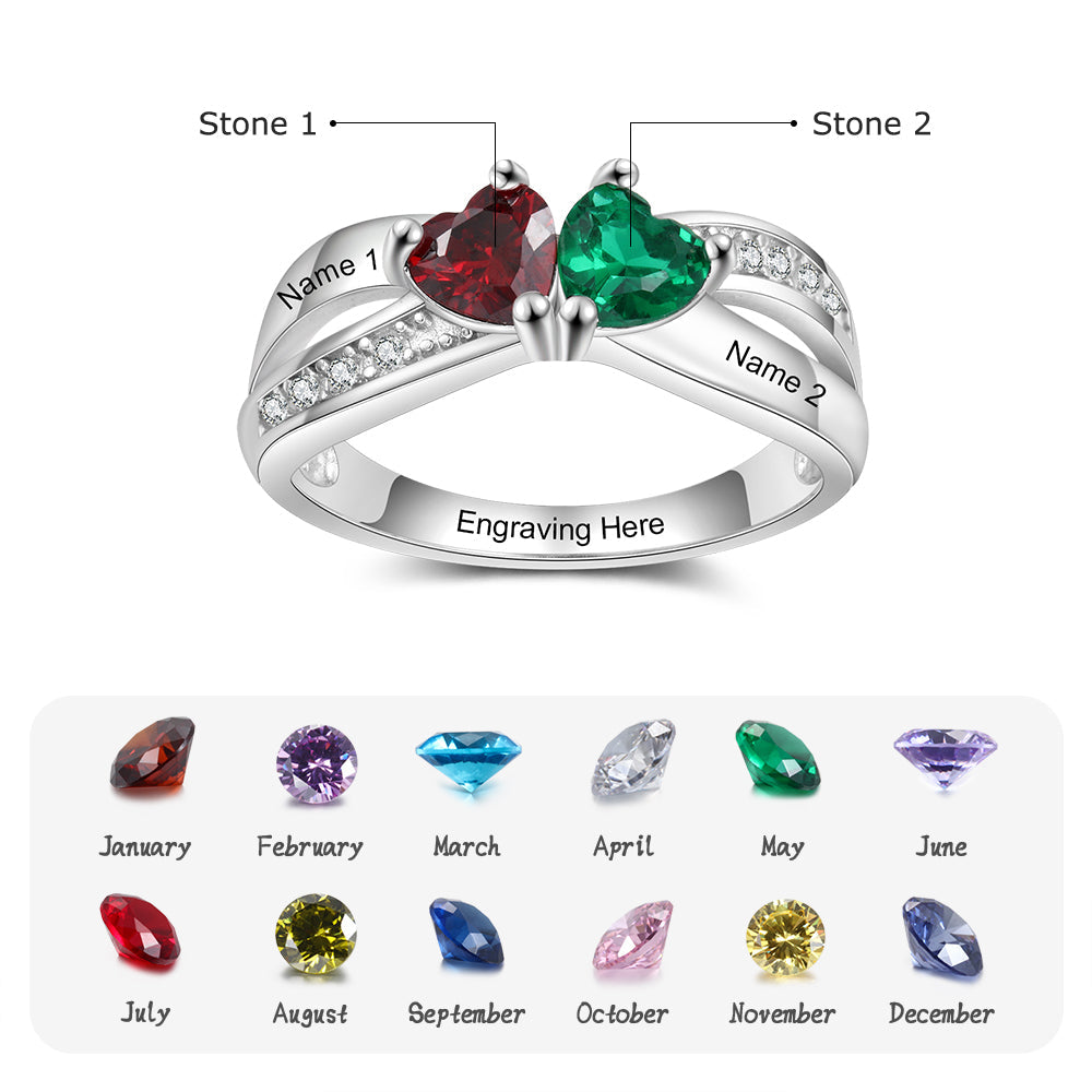 Personalized Mother's Ring 2 Birthstone Split Band Promise Ring