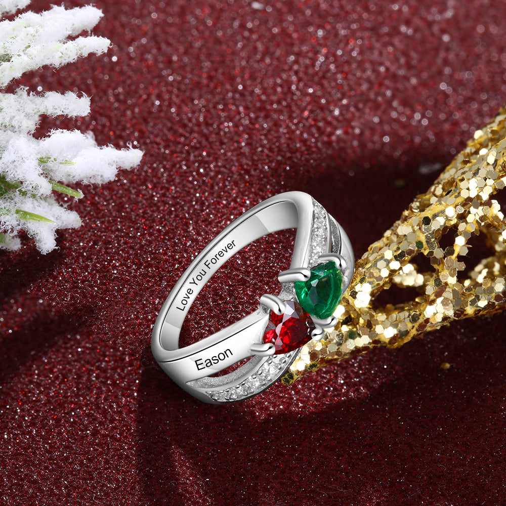 Personalized Mother's Ring 2 Birthstone Split Band Promise Ring