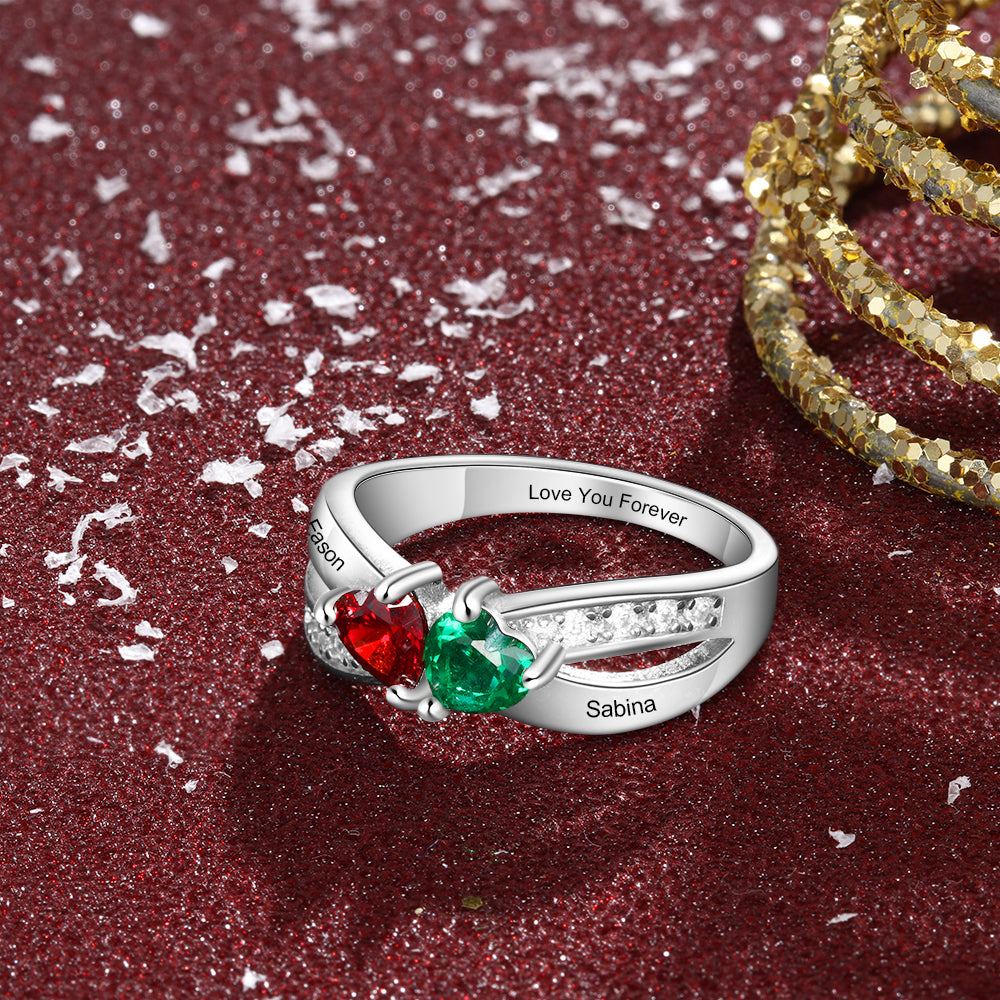 Personalized Mother's Ring 2 Birthstone Split Band Promise Ring