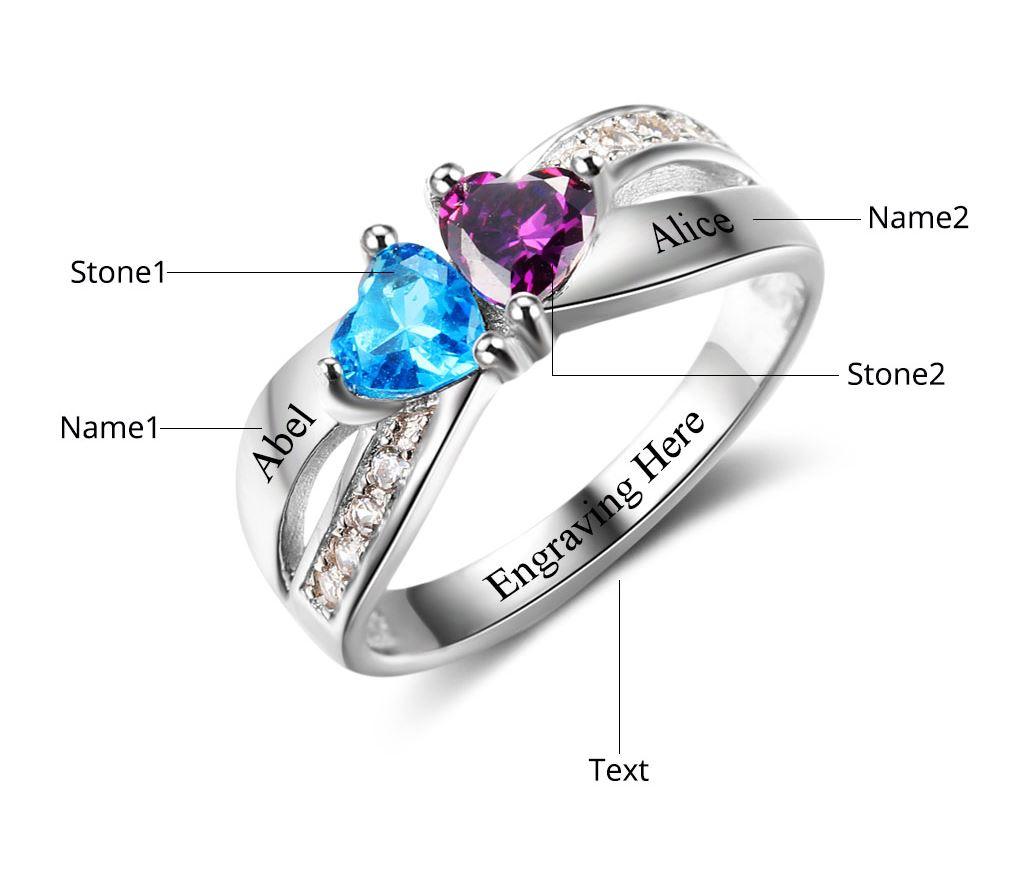 Personalized Mother's Ring 2 Birthstone Split Band Promise Ring