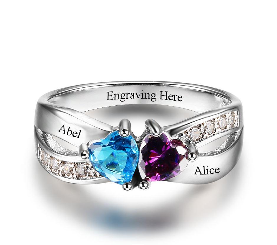 Personalized Mother's Ring 2 Birthstone Split Band Promise Ring
