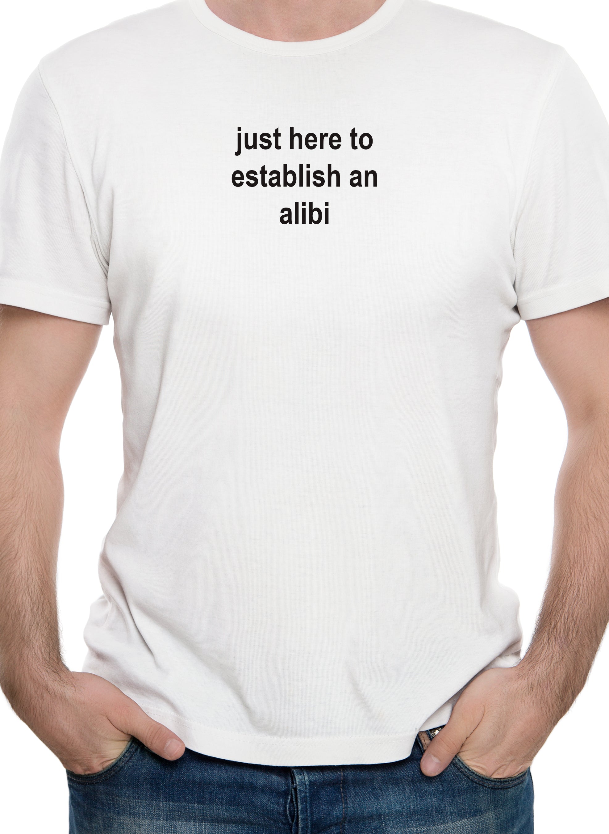 just here to establish an alibi T-Shirt