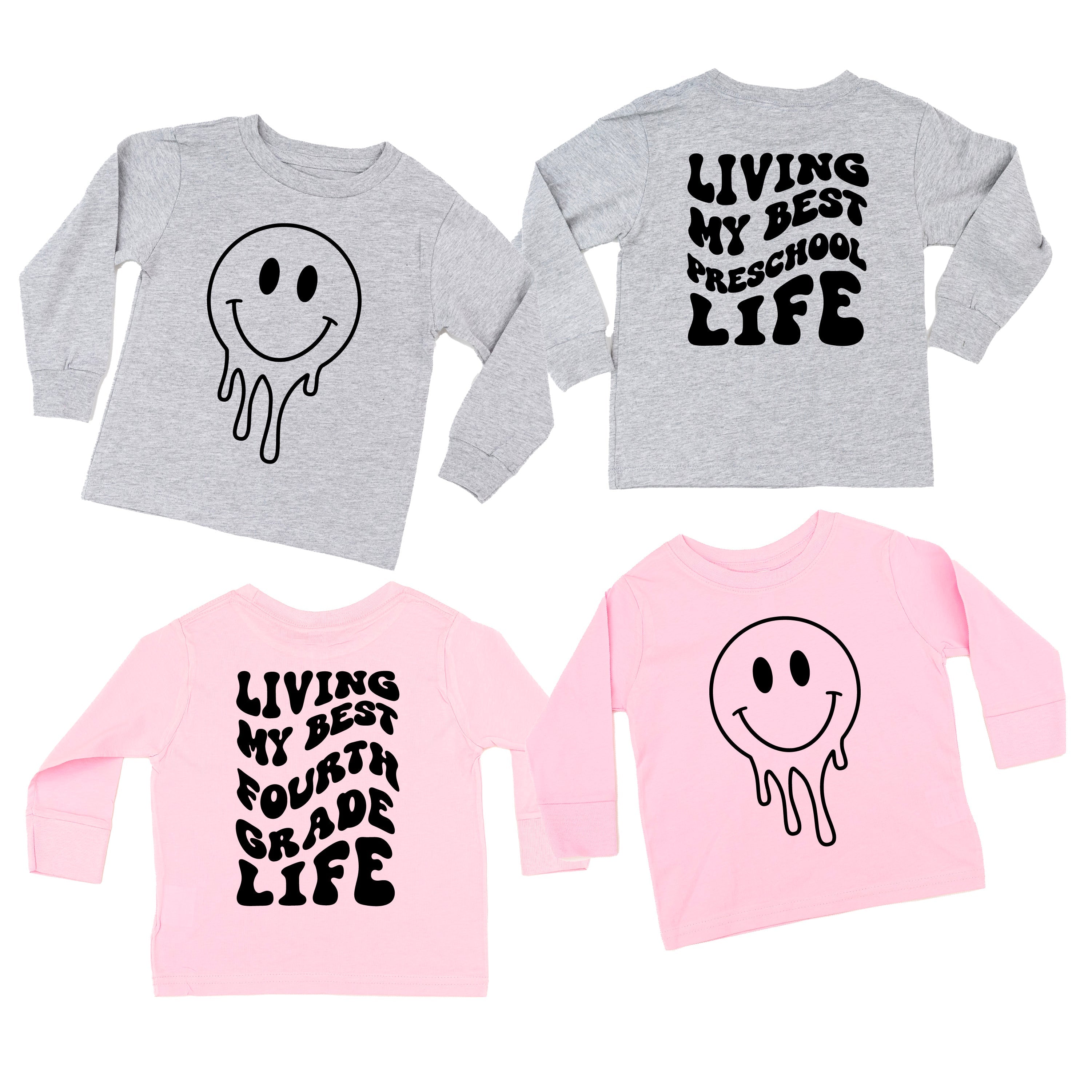 Living My Best (Choose Your Grade) Life - Melty Smiley (f & b) - Child Long Sleeve Tee