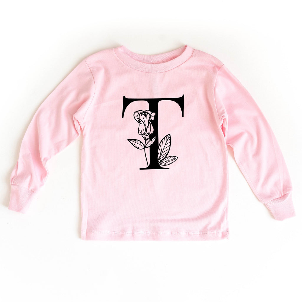Floral Initials - Child Long Sleeve Tee
