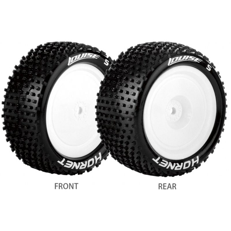 Louise R/C E-Hornet 1/10 4WD Rear Buggy Tires Soft, Mounted White (12mm Hex)