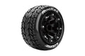 Louise R/C ST-Rocket 1/16 Stadium Truck Tires 12mm Hex Soft Mounted Black Spoke Rim Pair