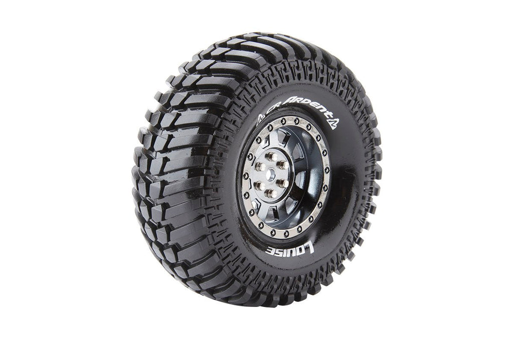 Louise R/C CR-Ardent 1/10 1.9" Crawler Tires Mounted 12mm Hex Black Chrome Rim Pair